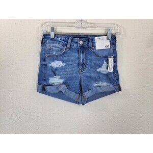 Aeropostale High Rise Midi Shorts Size 00 3" Inseam Blue Distressed Stretch NWT